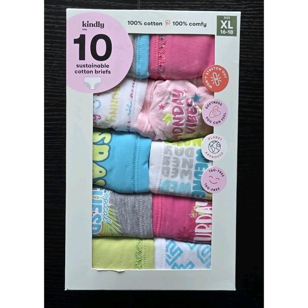 Kindly Girls 10 Pack Cotton Briefs XL 16-18 Sustainable Underwear - Picture 2 of 5